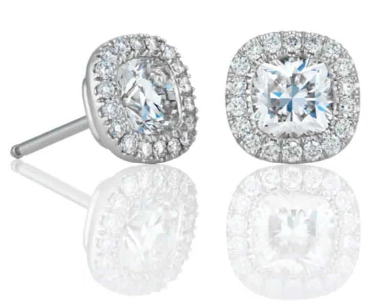1.40ct Cushion Moissanite Halo Earrings for women by Cutiefy
