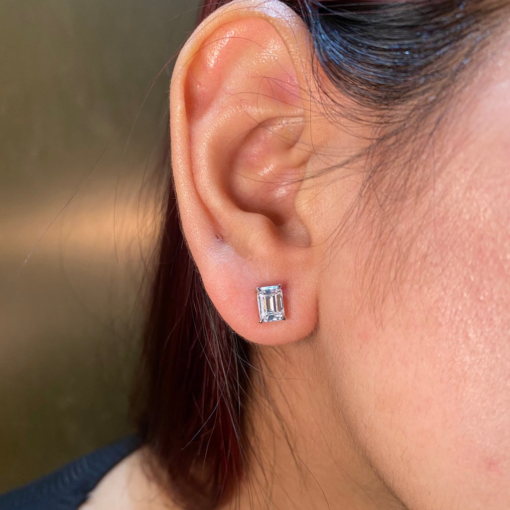 2.02ct Emerald shaped moissanite stud earrings for women by Cutiefy