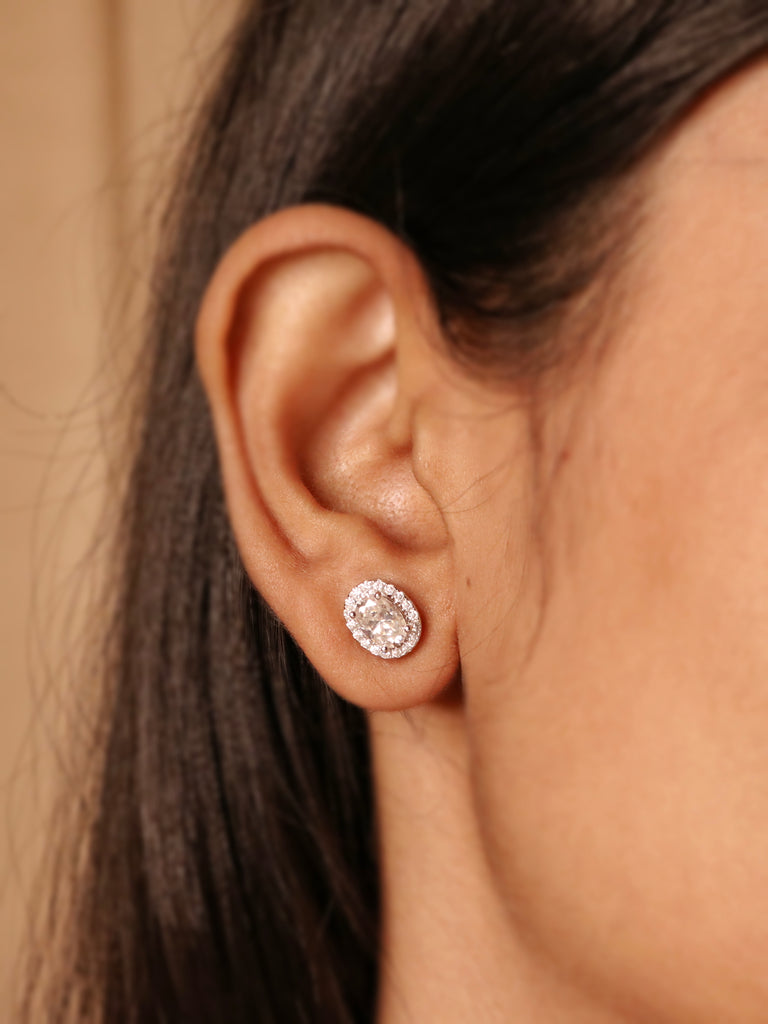 1.40ct Oval Moissanite Halo Earrings for women by Cutiefy