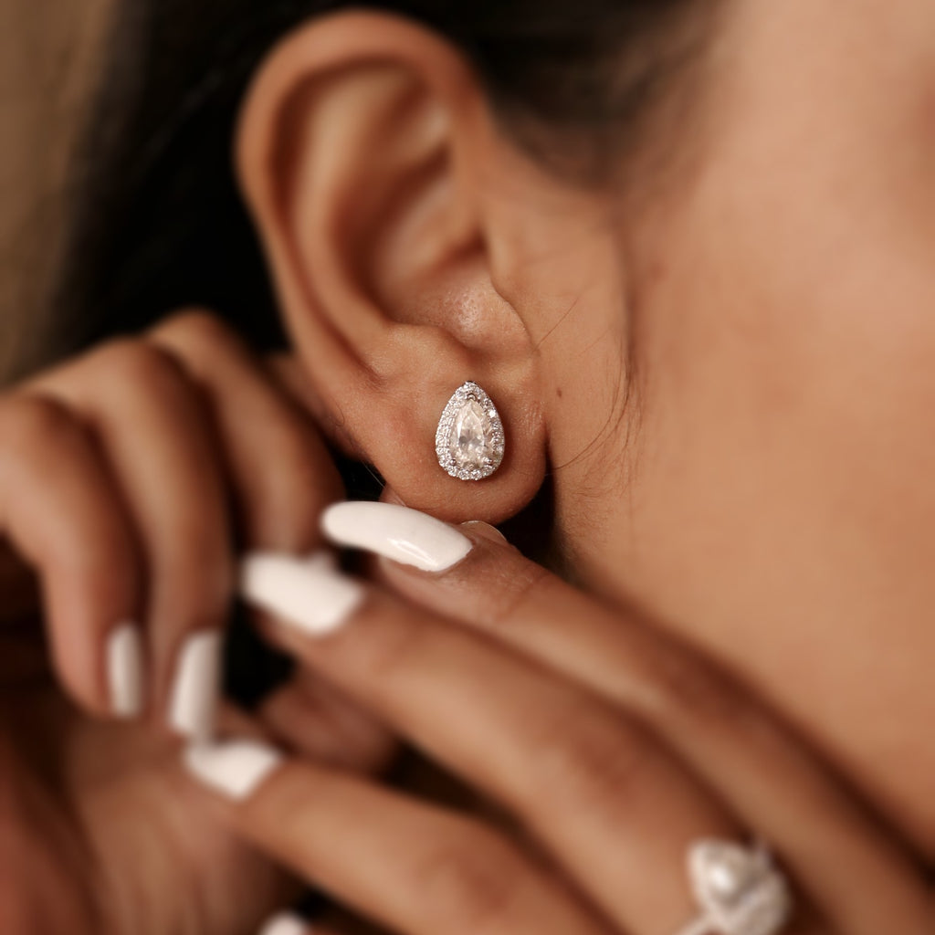 1.18ct Pear Moissanite Halo Earrings for women by Cutiefy