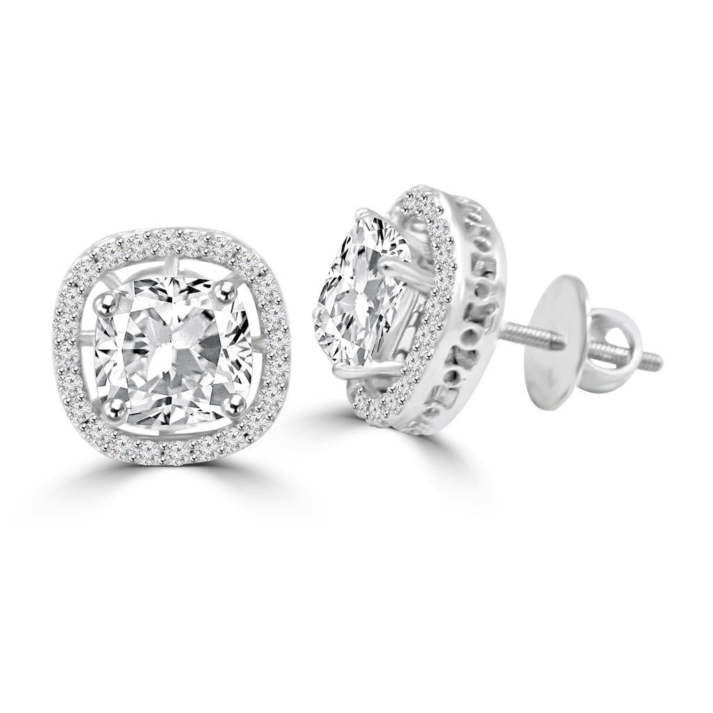 1.90ct Cushion Moissanite Halo Earrings for women by Cutiefy
