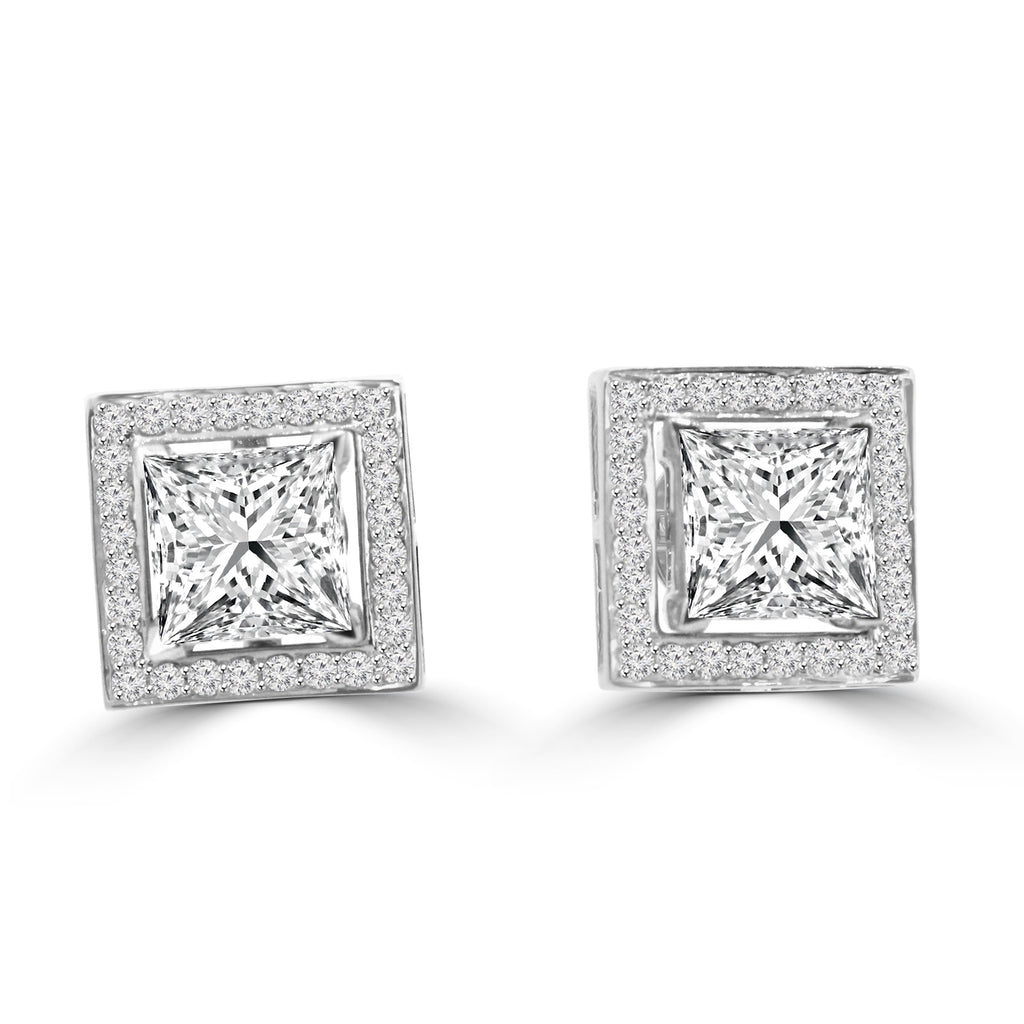 1.82ct Princess Moissanite Halo Earrings for women by Cutiefy