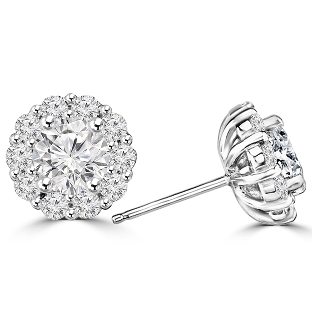 1.88ct Round Moissanite Halo Earrings for women by Cutiefy