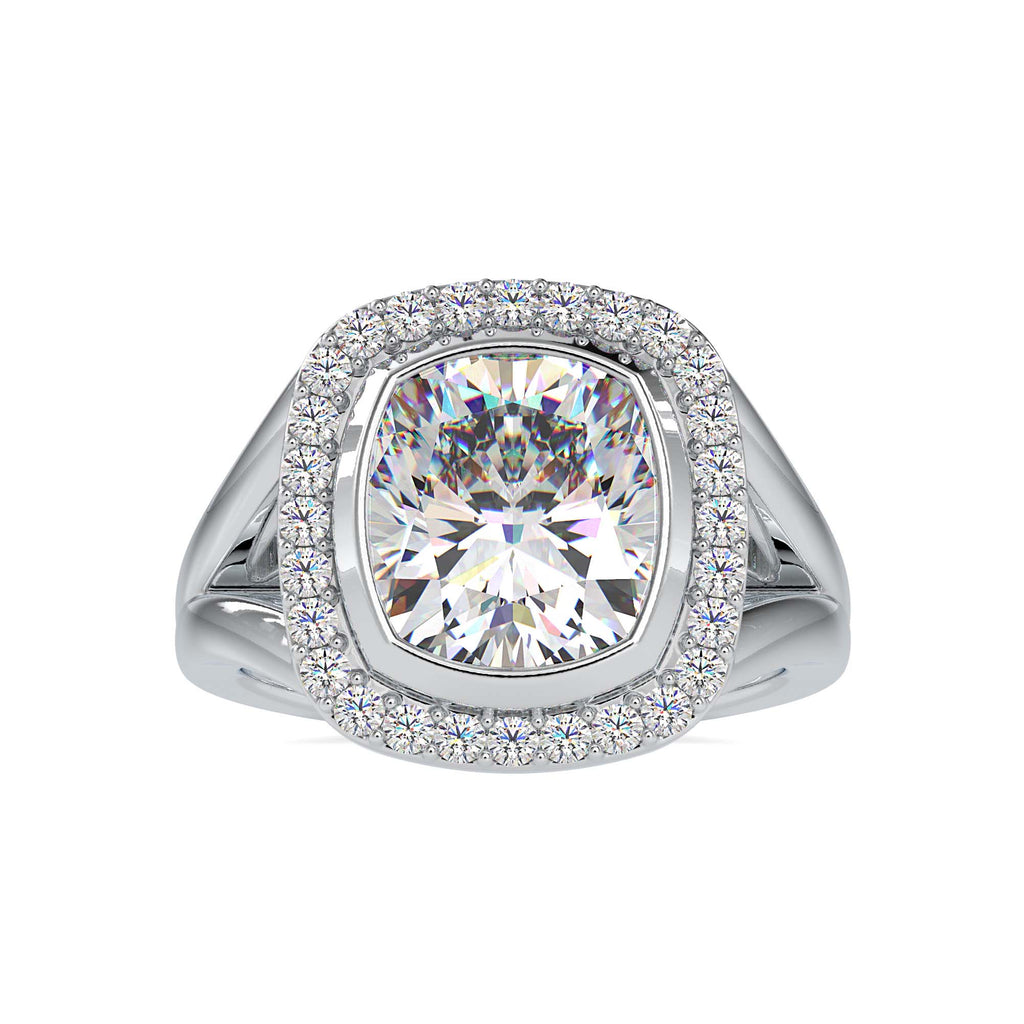 Plaid Plot 6.26ct Cushion Moissanite Halo Ring for women by Cutiefy
