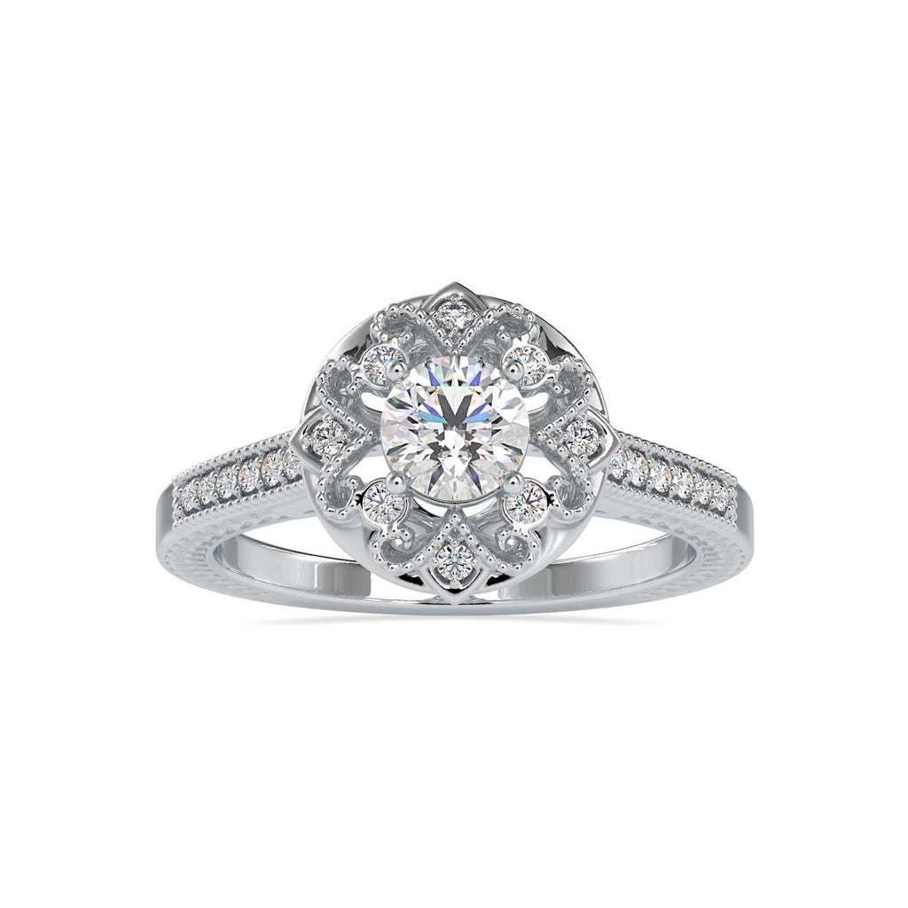 Bloom 0.69ct Round Moissanite Halo Ring for women by Cutiefy