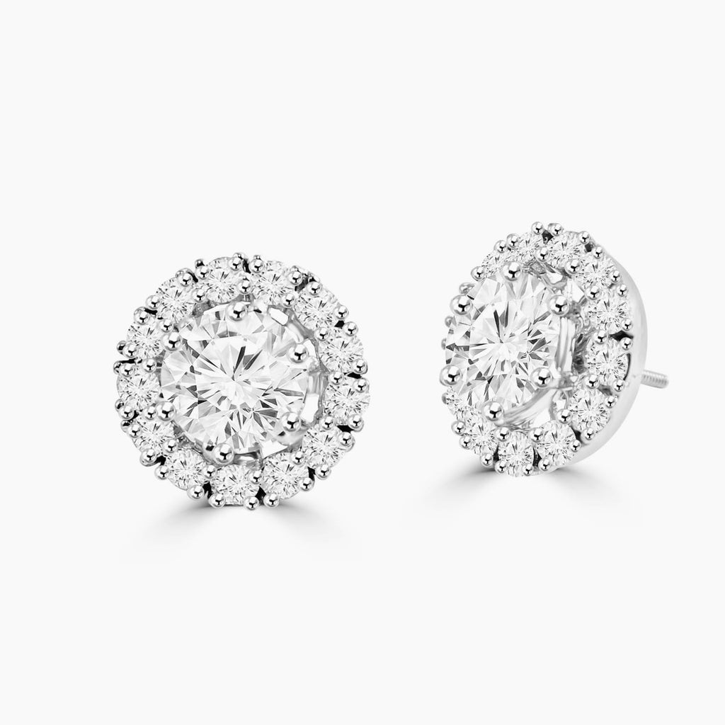 1.38ct Round Moissanite Halo Earrings for women by Cutiefy